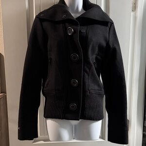 Vero Moda Black Button-Front Wool-Blend Pea Coat